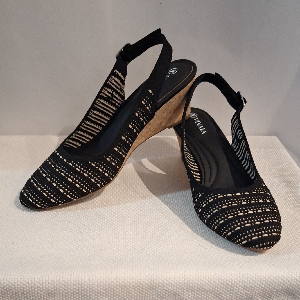 Vivaia Almond Toe Tamia Slingback Wedge Pro Sandal In Black Crochet Size 39